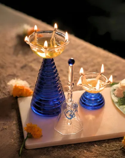 Muun Glass Diya - Cobalt Blue