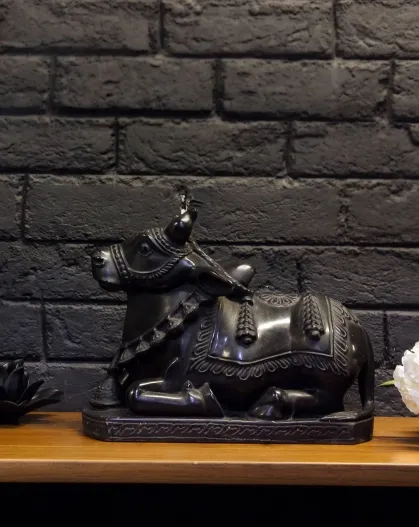 Sitting Nandi Sculpture- Black Marble