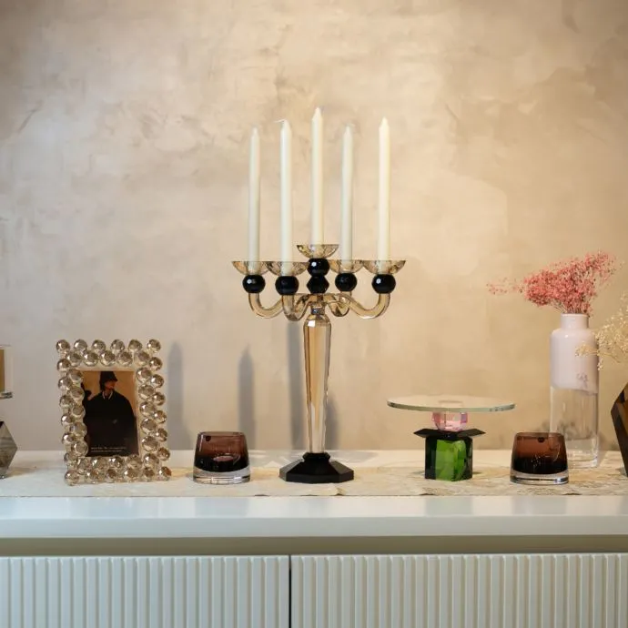 5 Arm Candle Holder - Black