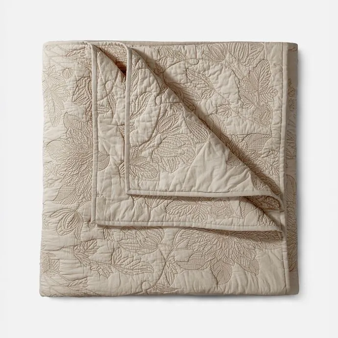 Serenity Floral Beige Quilted Bedspread - Set of 3