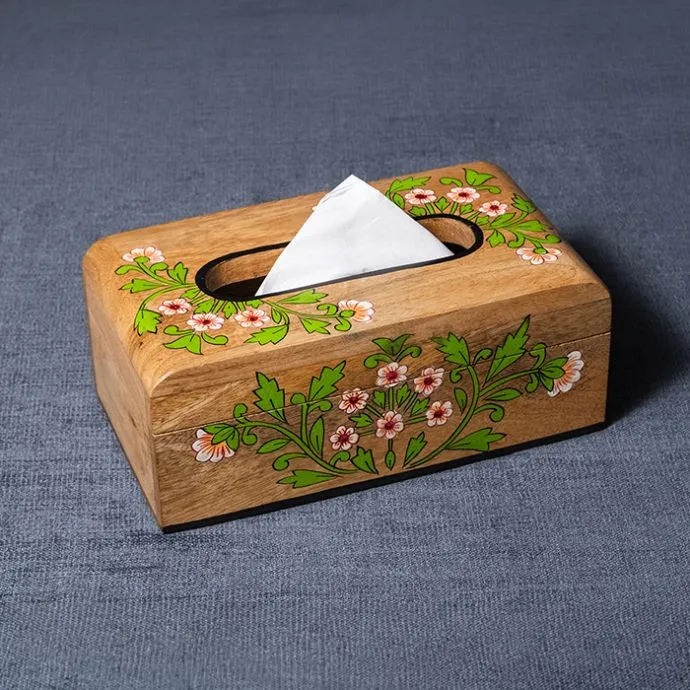 Floral Wooden Tissue Box