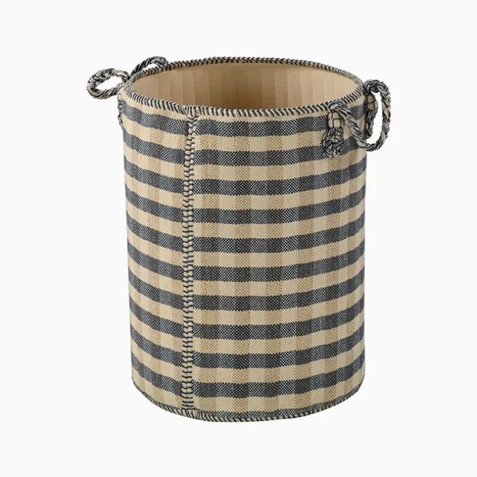 Checked Jute & Cotton Basket