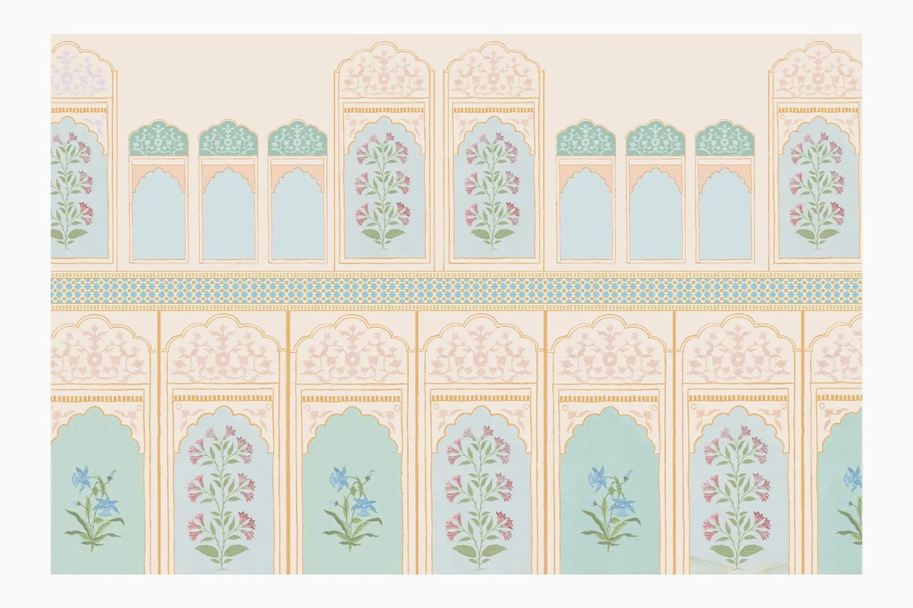 Mughal Jharoka Hand Printed Wallpaper| Oldhand Designs | THe House Of Things
