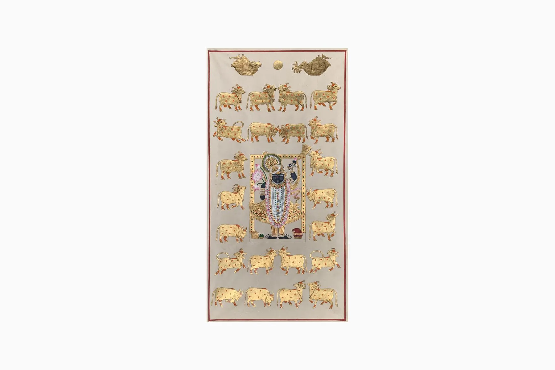 Gopashtami Rajbhog Swaroop - White and Gold Pichwai by Rare | The House of Things