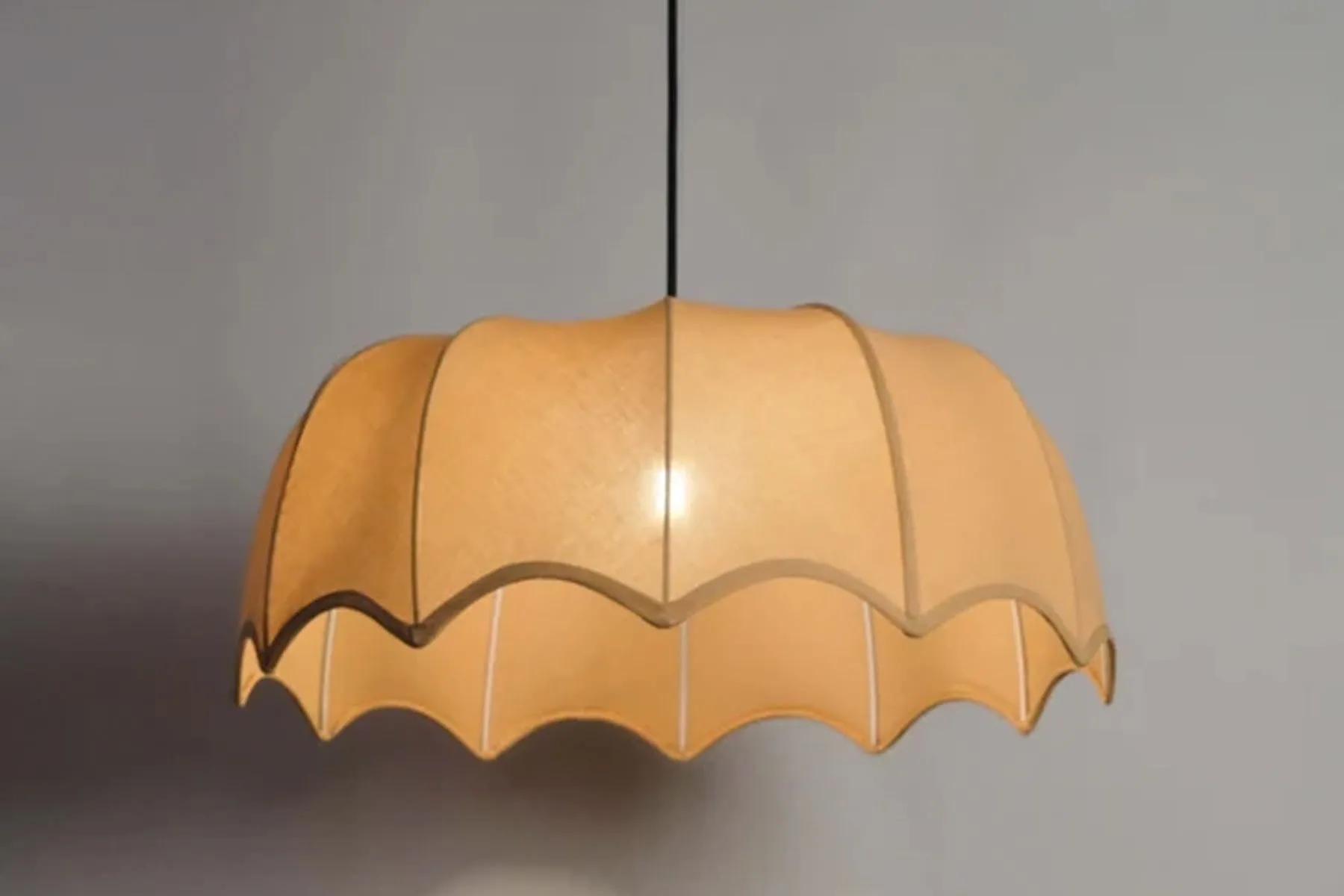 Scalloped Fabric Hanging Light|The Black Steel| The House Of Things