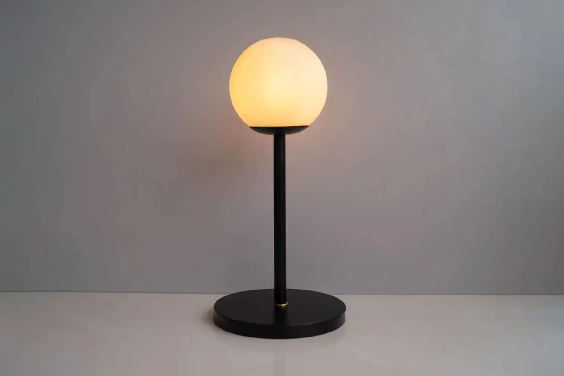 White Frosted Glass Table Lamp|The Black Steel| The House Of Things
