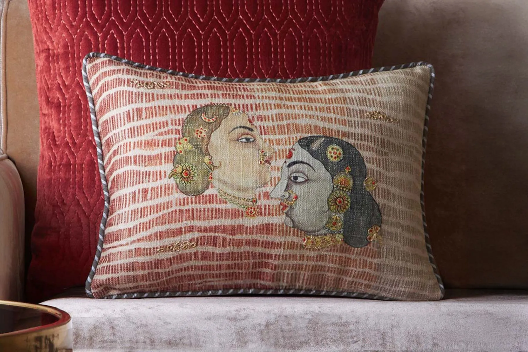 Tanjore Apsara Slim Cushion Cover|Kainaat| The House Of Things