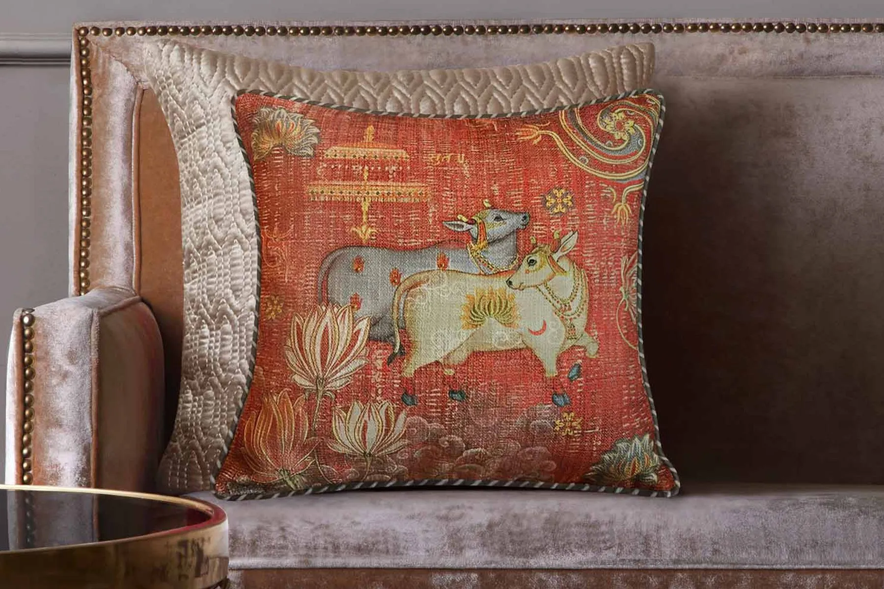 Tanjore Pichwai Rust Cushion Cover
|Kainaat| The House Of Things