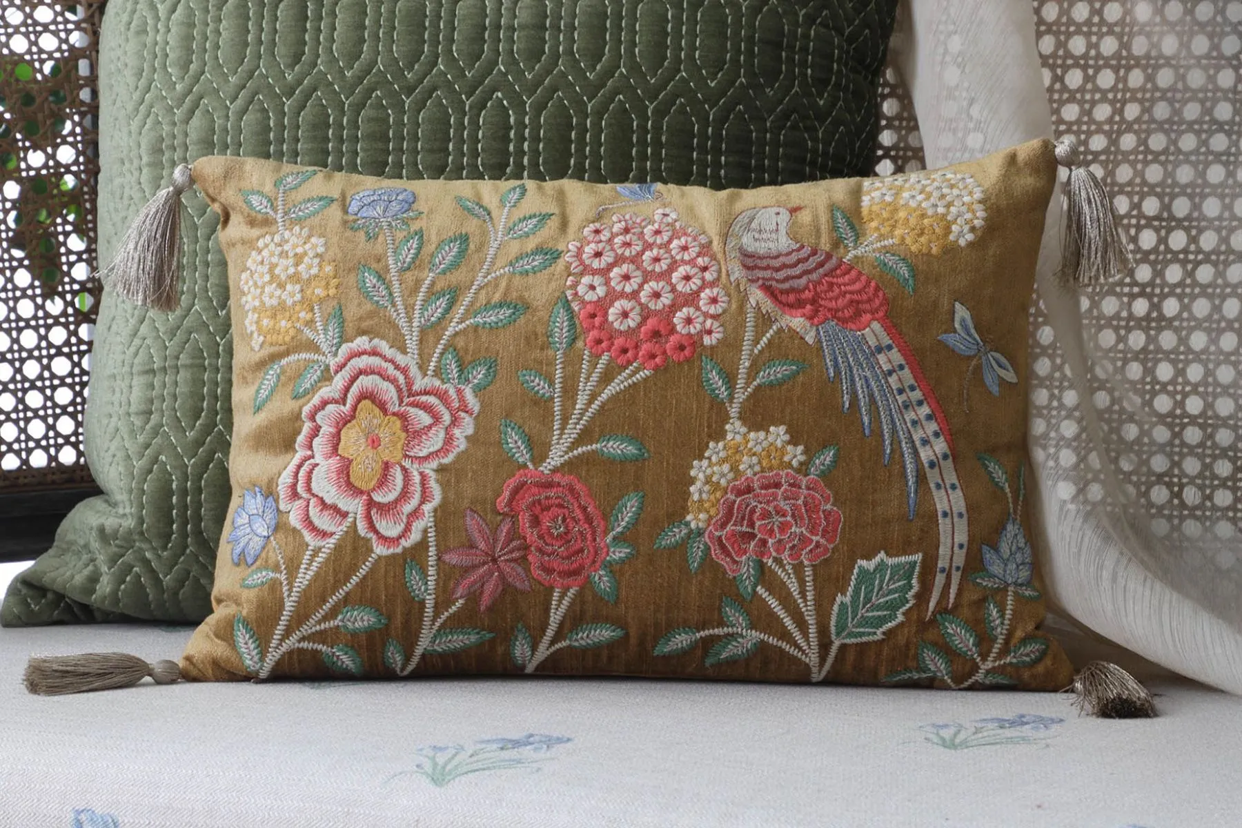 Eden Meadow Embroidered Cushion Cover-12x18|Kainaat| The House Of Things