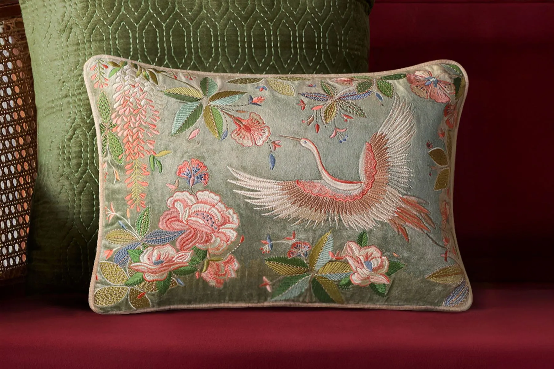 Eden Crane Embroidered Cushion Cover|Kainaat| The House Of Things