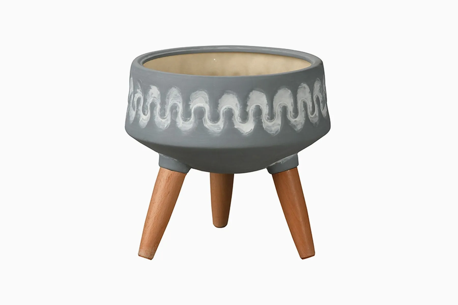 Ceramic and Wood Planter - Grey | Abaca | The House of Things