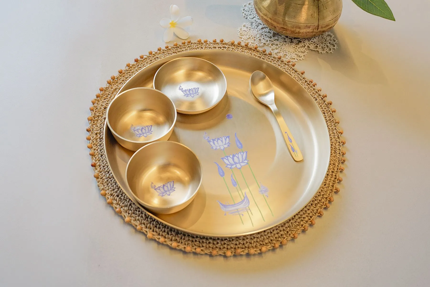Kamal Talai Brass Thali Set | Kaunteya | The House of Things
